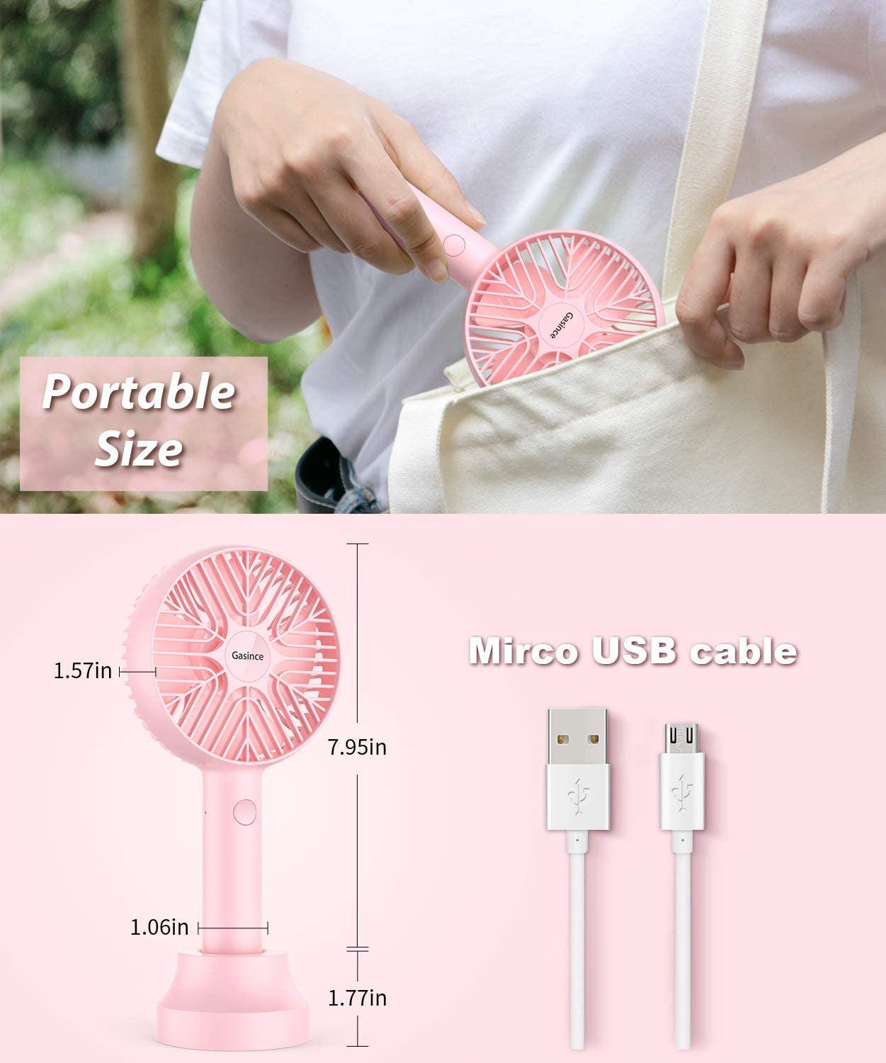 Handheld Fan Mini Fan,Small Personal Portable Fan, USB Desk Fan,Rechargeable Eyelash Fan for Makeup,8-13Hours Operated Small Makeup Eyelash Fan for Women Girls Outdoor and Indoor (Pink)