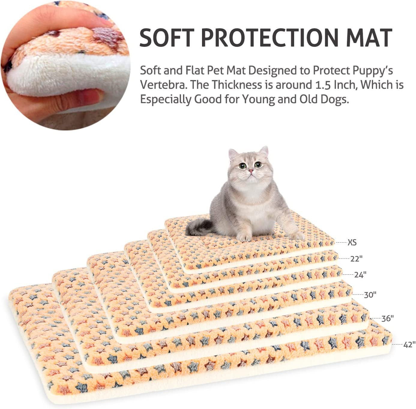 Dog Crate Pad - Ultra Soft Pet Bed with Cute Star Print, Washable Mat for Large Medium Small Dogs, Reversible Fleece Kennel Liner, Cat Bed 23 X 18 Inch Brown