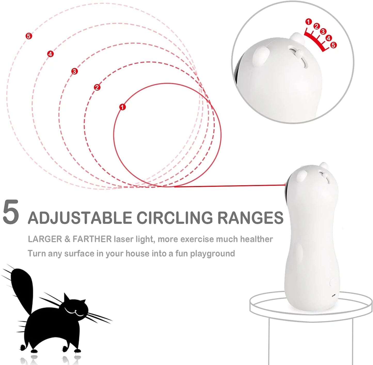 Automatic Cat Laser Toy, Interactive Pet Laser Toys for Indoor Cats and Kittens, 5 Random Patterns, USB Charging or Battery Powered, Random Rotating Light Pet Toy