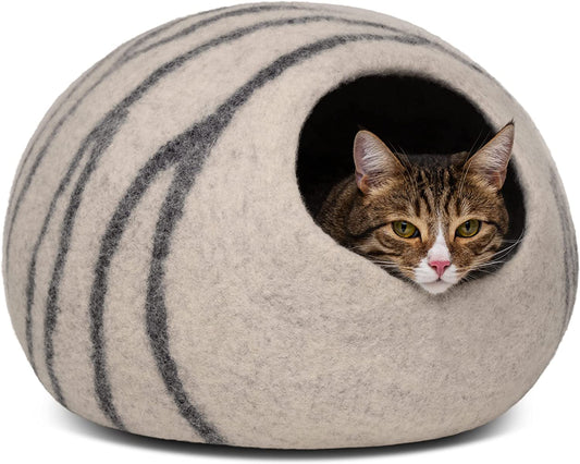 Cat Cave – Premium Felt Cat Bed for Indoor Cats, Handmade 100% Merino Wool (Light Grey, Large)