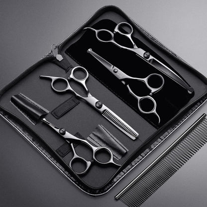 7Inch Professional 4CR Stainless Steel 6 in 1 Grooming Scissors for Dogs with Safety round Tip, Heavy Duty Titanium Coated Pet Grooming Scissor for Dogs, Cats and Other Animals