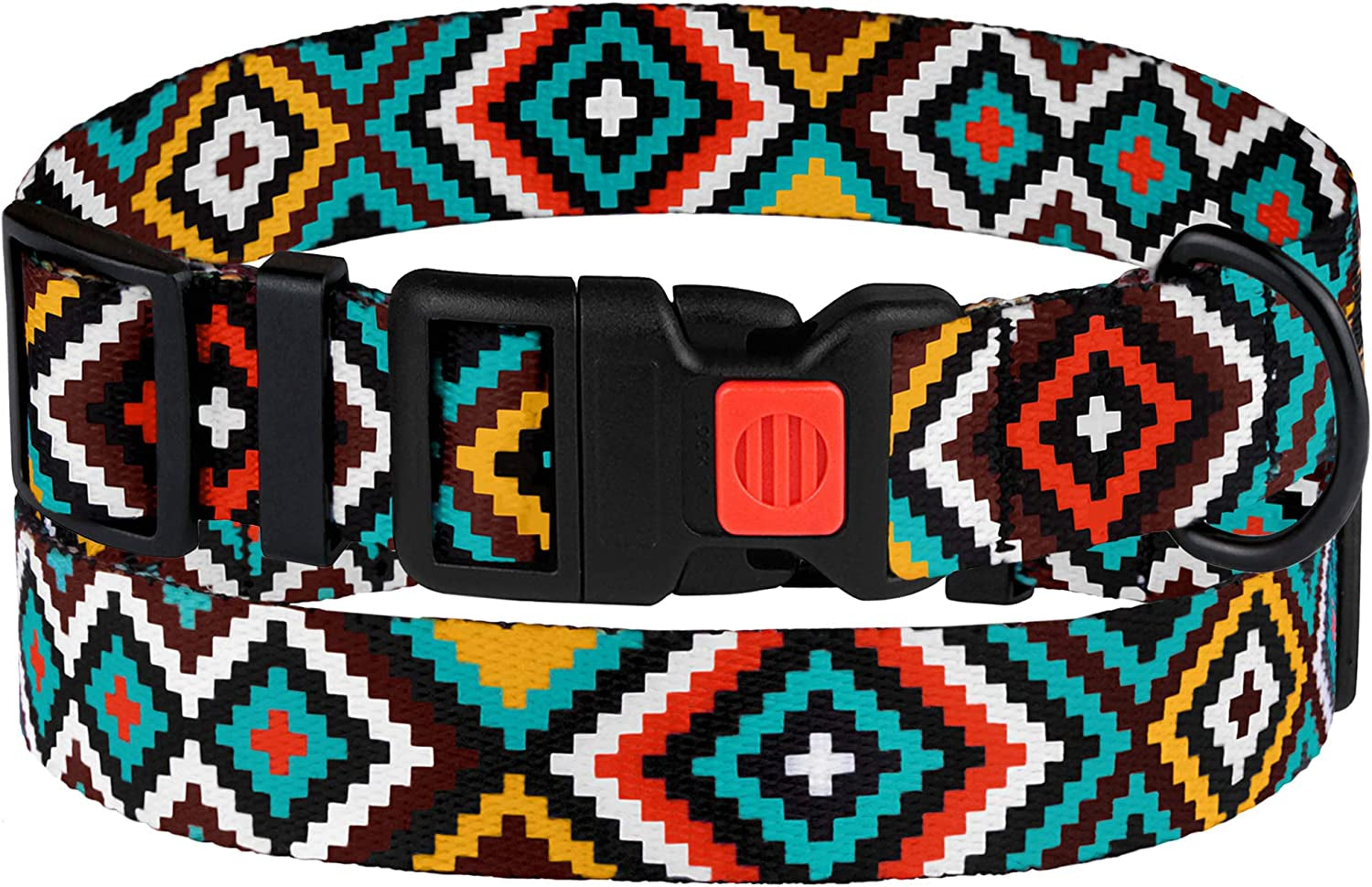 Nylon Dog Collar Aztec Geometric Pattern Ethnic Teal 12-16 Inch