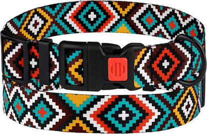 Nylon Dog Collar Aztec Geometric Pattern Ethnic Teal 12-16 Inch